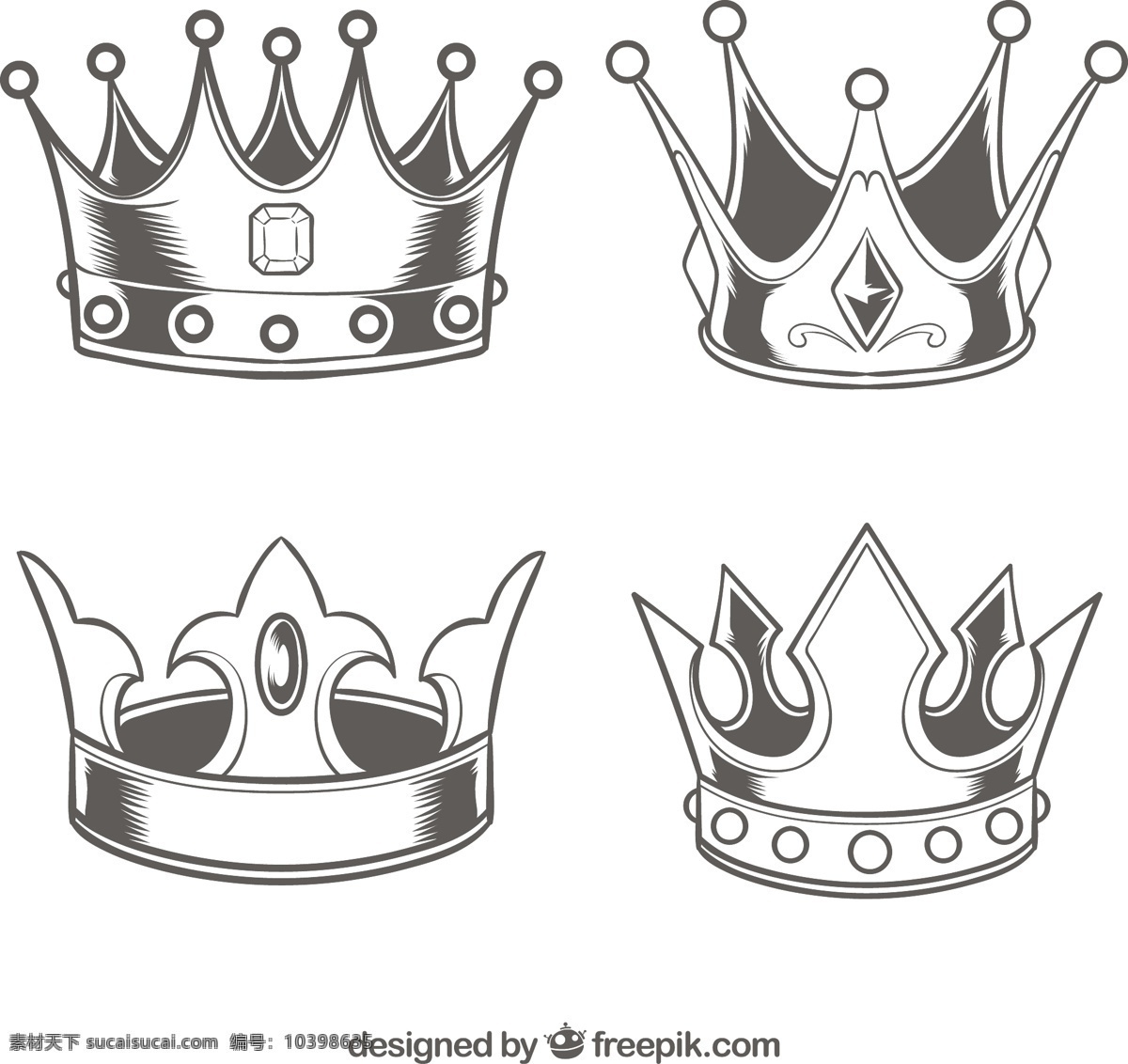 四 写实 素描 风格 皇冠 设计素材 四个 写实素描风格