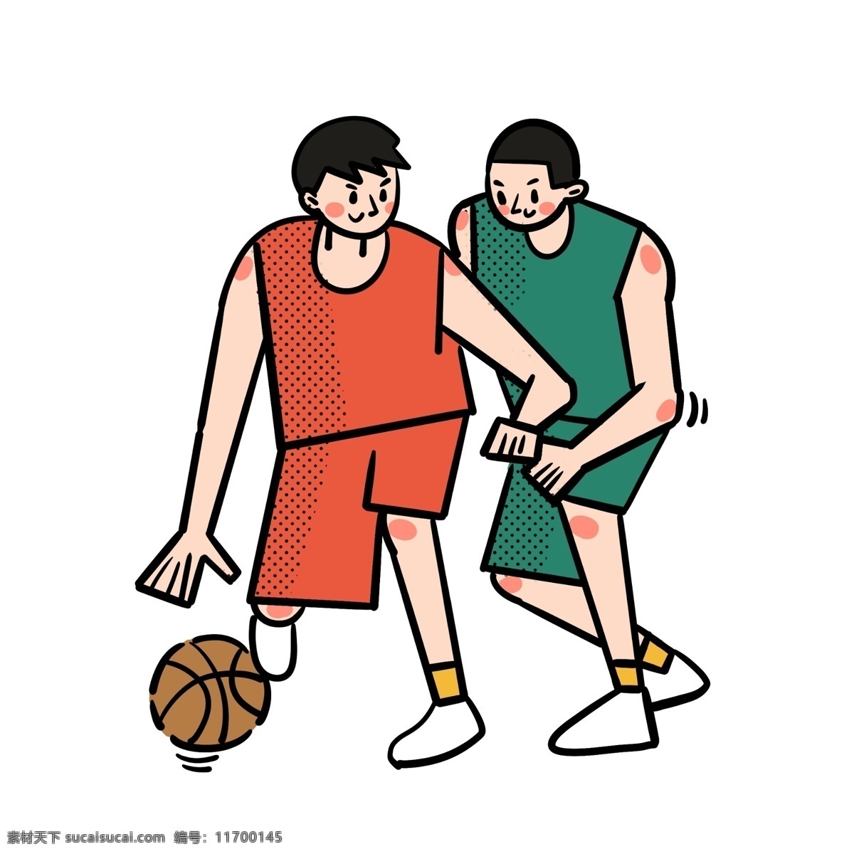 卡通 矢量 免 抠 扁平 可爱 篮球 男生 免抠 打篮球 红色 绿色 篮球衣 运动 休闲 快乐 开心 运球 阳光 活力 兄弟