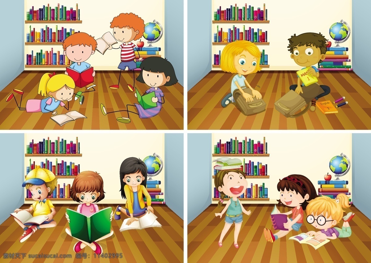 学生 阅览室 插画 书 学校 书籍 儿童 教育 艺术 房间 男孩 绘画 插图 阅读 学龄儿童 读书