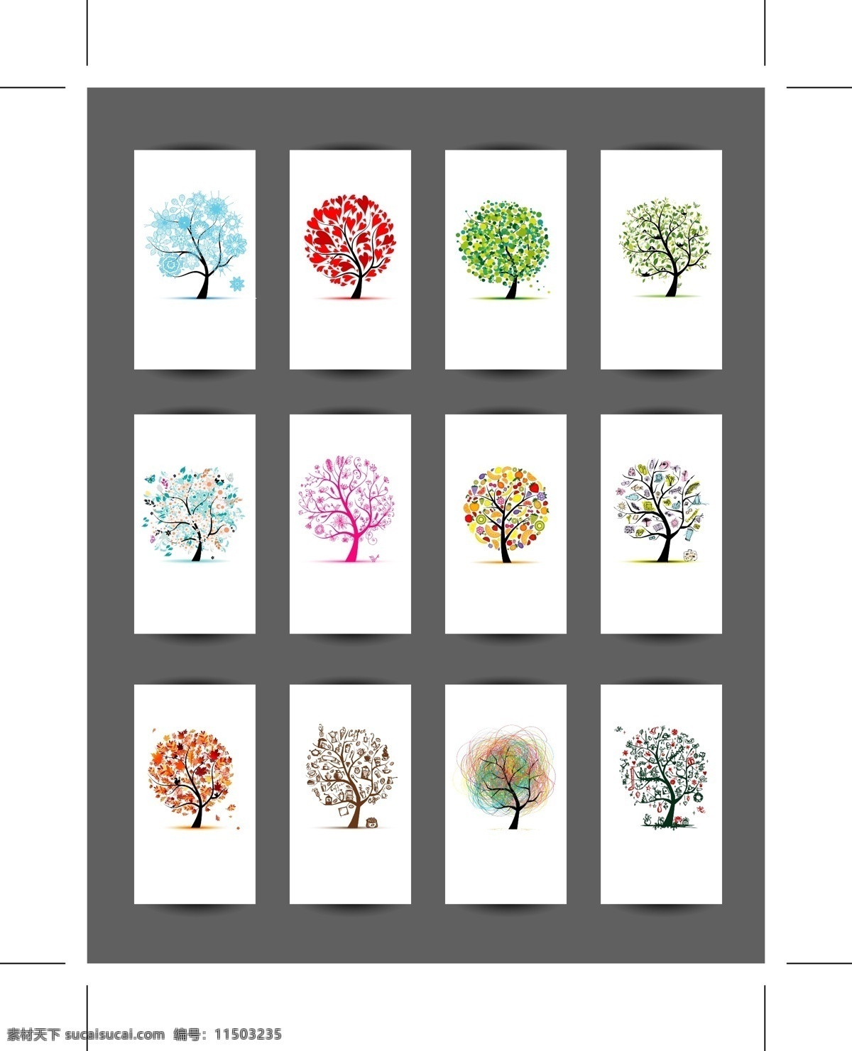 创意 树木 竖 版 卡片 矢量 创意树木 竖版卡片 彩色枝叶 潮流 免费 矢量图 其他矢量图