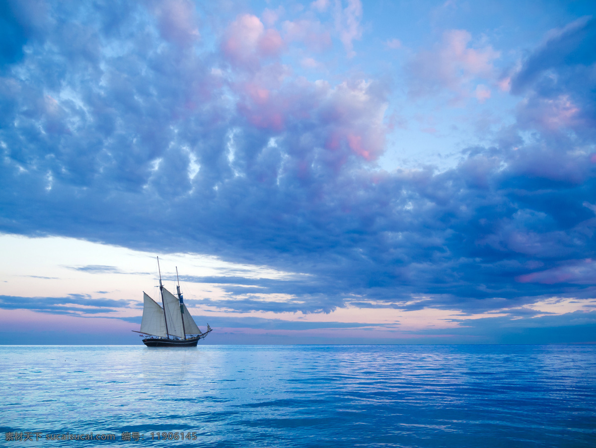 唯美 海上 帆船 风景图片 天空 云彩 火烧云 大海 山水风景 自然景观