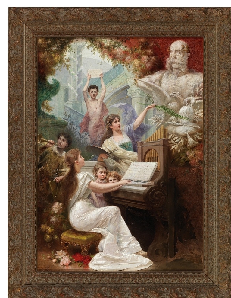 歌颂 弗朗茨 约瑟夫 一世 汉斯扎兹卡 作品 奥地利画家 弹琴 画像 19世纪油画 油画 文化艺术 绘画书法