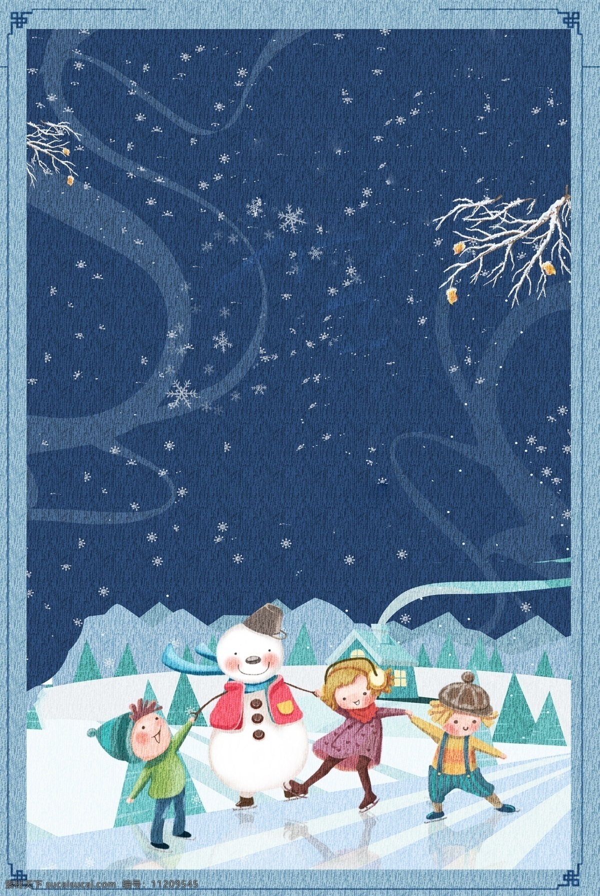 插 画风 月 你好 雪人 海报 插画风 12月你好 冬季 下雪 简约 卡通
