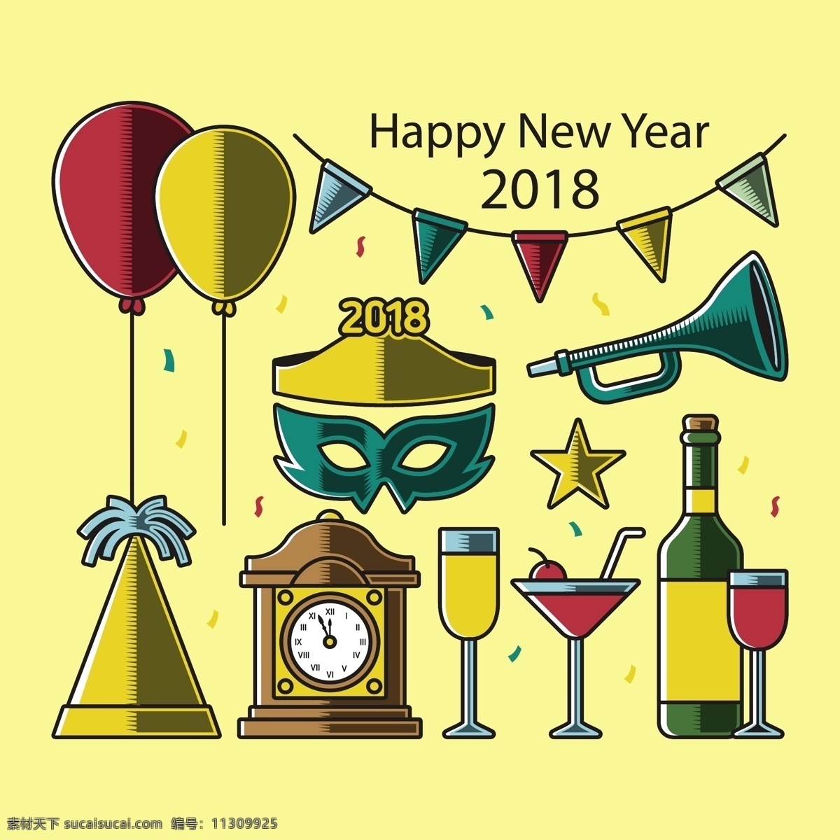 金色 红色 新年 聚会 元素 收藏 2018 2018年 狗年 节日素材 新年素材