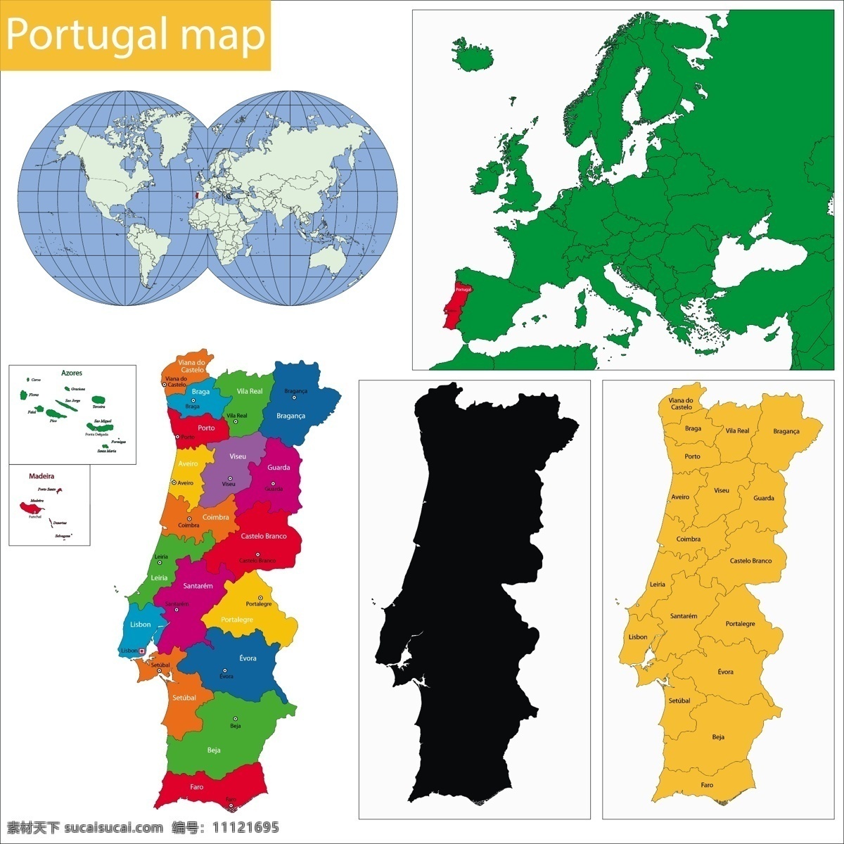葡萄牙 国家 地图 矢量 模板下载 国旗 世界地图 彩色地图 世界版图 矢量地图 生活百科 矢量素材 白色
