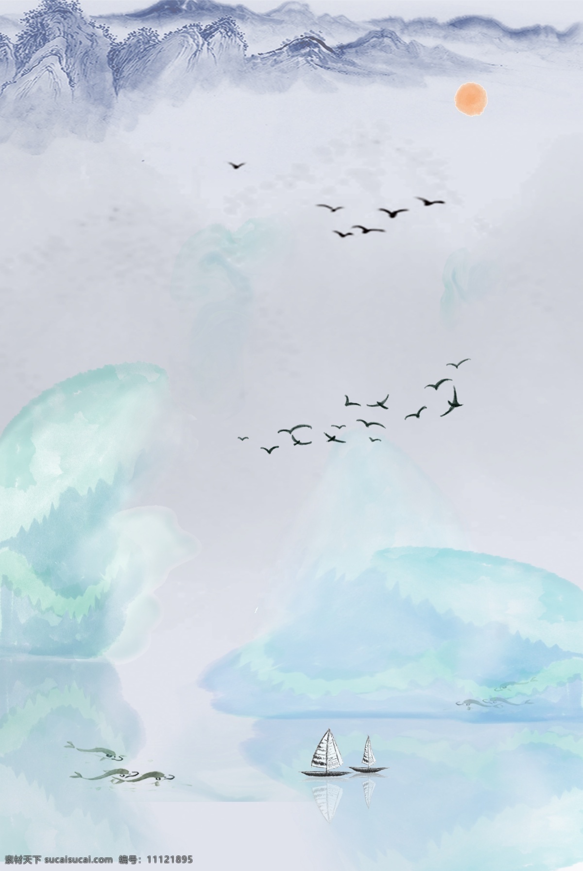 复古 风 蓝色 海报 banner 背景 复古风 蓝色背景 海报背景 psd源文件 淘宝 天猫 山水 花卉 开心