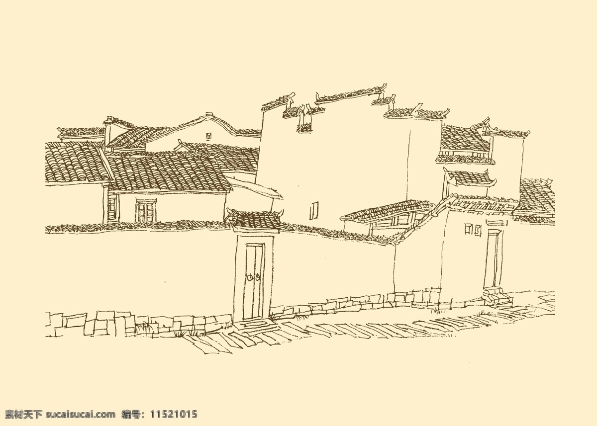 皖南古民居 白描 构图 建筑 古建筑 线描 勾勒 线条 民居 速写 钢笔画 徽派建筑 皖南 古 资料集 风景 分层 源文件