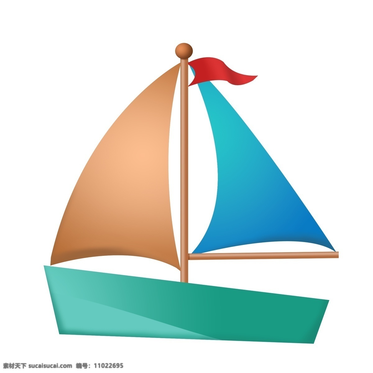 可爱 卡通 手绘 帆船 平面 一帆风顺 吉祥 祝福 碧海 蓝天 乘船 船帆 水上设施 交通工具 旗子