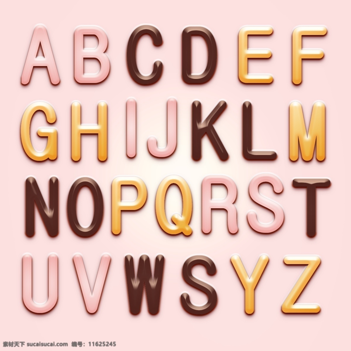 糖果 风格 可爱 艺术 字母表 字母 字母集 书面文字 橙子 糖果微风 渐变字体 粉色字体 巧克力