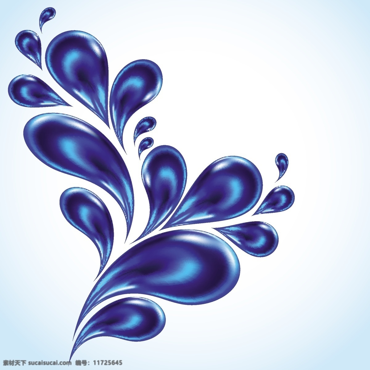 树状水花 绚丽 蓝色 组合 水花 水珠 底纹边框 其他素材