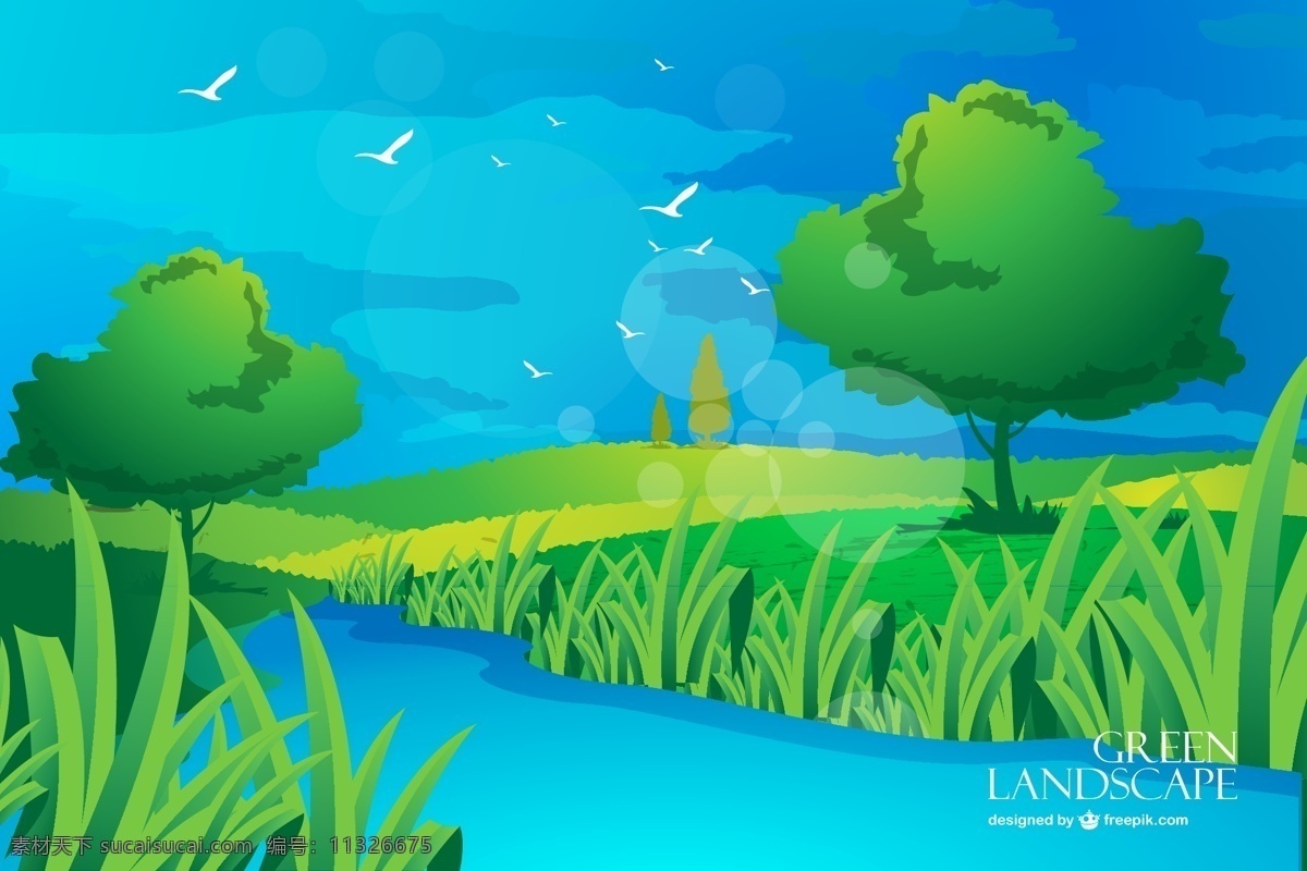 鸟类 河岸 景观 背景 树木 水 自然 天空 模板 草地 春天 绿色背景 壁纸 布局 植物 河流 插图 青色 天蓝色