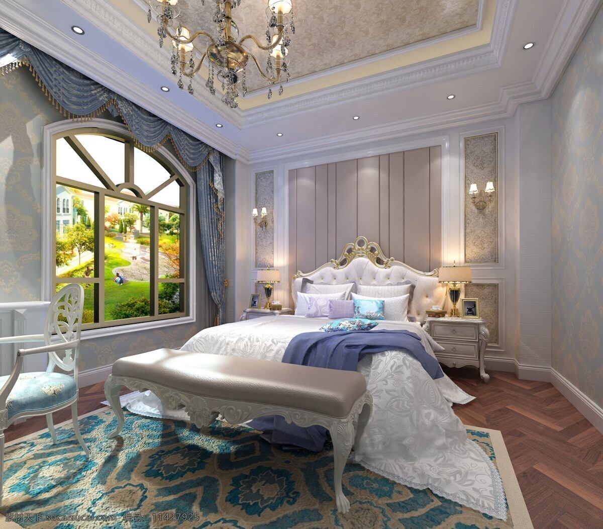 法式 美式 风格 卧室 房间 效果图 简欧 3d设计 3d作品