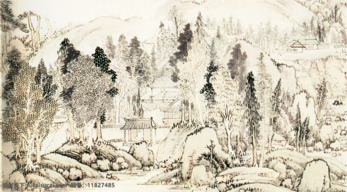 山水 名画 西山 爽气 图 d 国画 山水画 山水名画 中国水墨画 西山爽气图 文化艺术