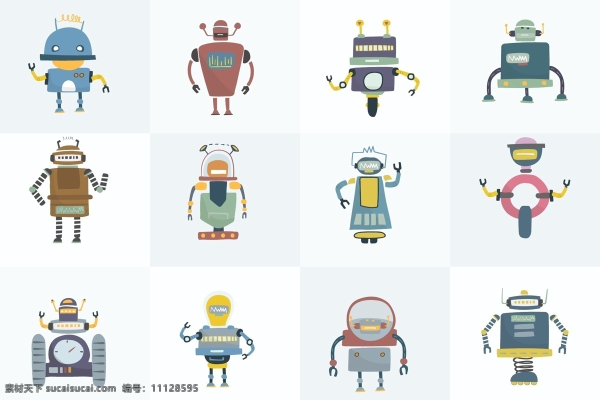 矢量机器人 卡通机器人 手绘机器人 机器人集合 彩色机器人 q版机器人 玩具机器人 机器人插画 可爱机器人 人物卡通 现代科技 数码产品
