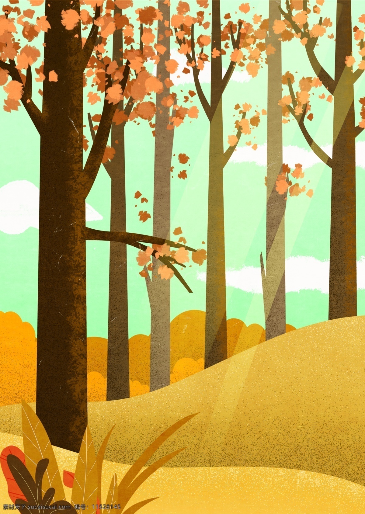 浪漫 秋季 枫叶 广告 背景 清新 植物 森林 枯叶 树木 山峰