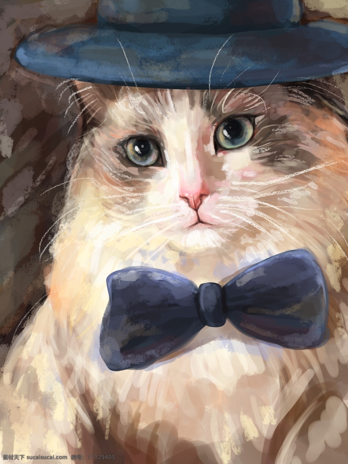 原创 喵 记 印象 插画 猫 绅士 萌猫 宠物 可爱 动物 壁纸 仿油画 喵记 拟人化