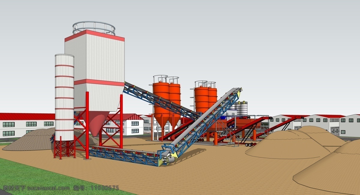 混凝土搅拌厂 制梁厂 基地 混凝土 搅拌车 制梁工厂 工程车 制梁工业 工业设备 工业场地 工业基地 效果图 草图大师 环境设计