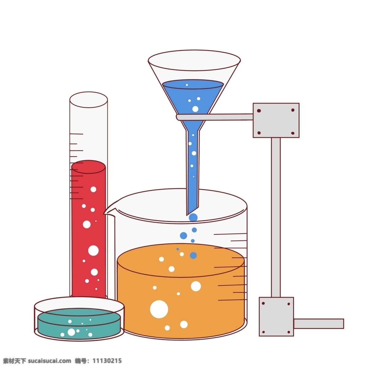 化学 仪器 漏 杯 插画 蓝色的液体 卡通插画 化学仪器 化学器具 化学工具 化学实验 玻璃的试管