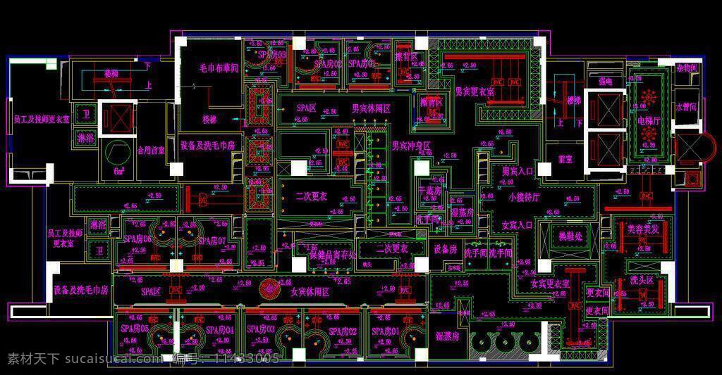 spa 按摩 环境设计 会馆 会所 酒店 美容 沐浴 沐足 桑拿 桑拿区 五层风管图 浴室 休闲 足浴 浴场 浴城 洗浴 足疗 五星级 旅游酒店 区 施工图 室内设计 源文件 dwg cad素材 室内图纸