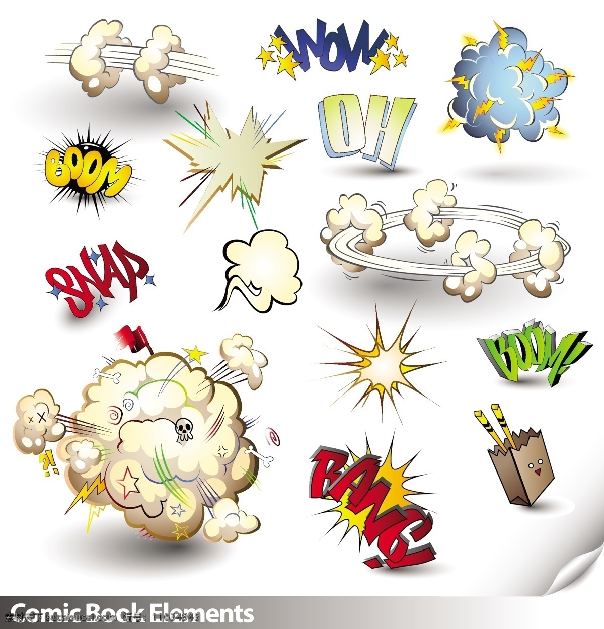 漫画 滑稽 元素 矢量 连环画 幽默爆破 爆炸 ohwow 圈 电 矢量图 其他矢量图