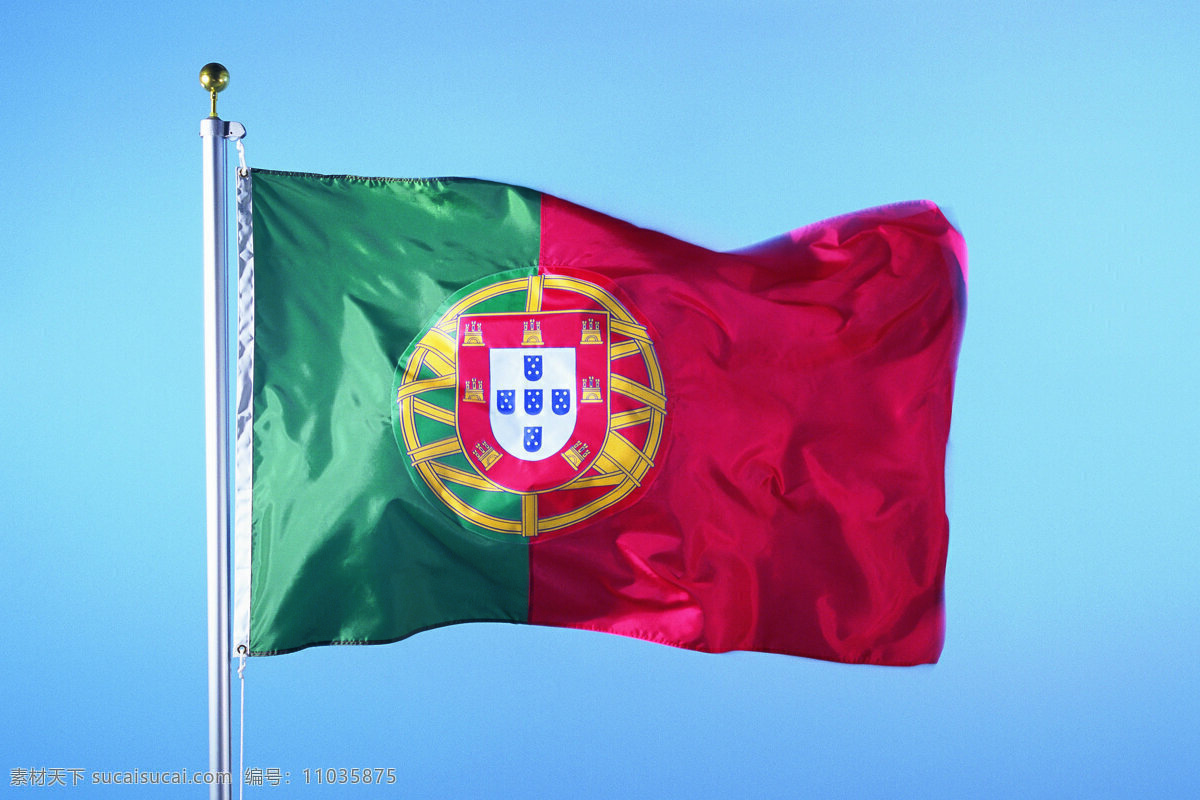 葡萄牙国旗 葡萄牙 国旗 旗帜 飘扬 旗杆 天空 文化艺术 摄影图库