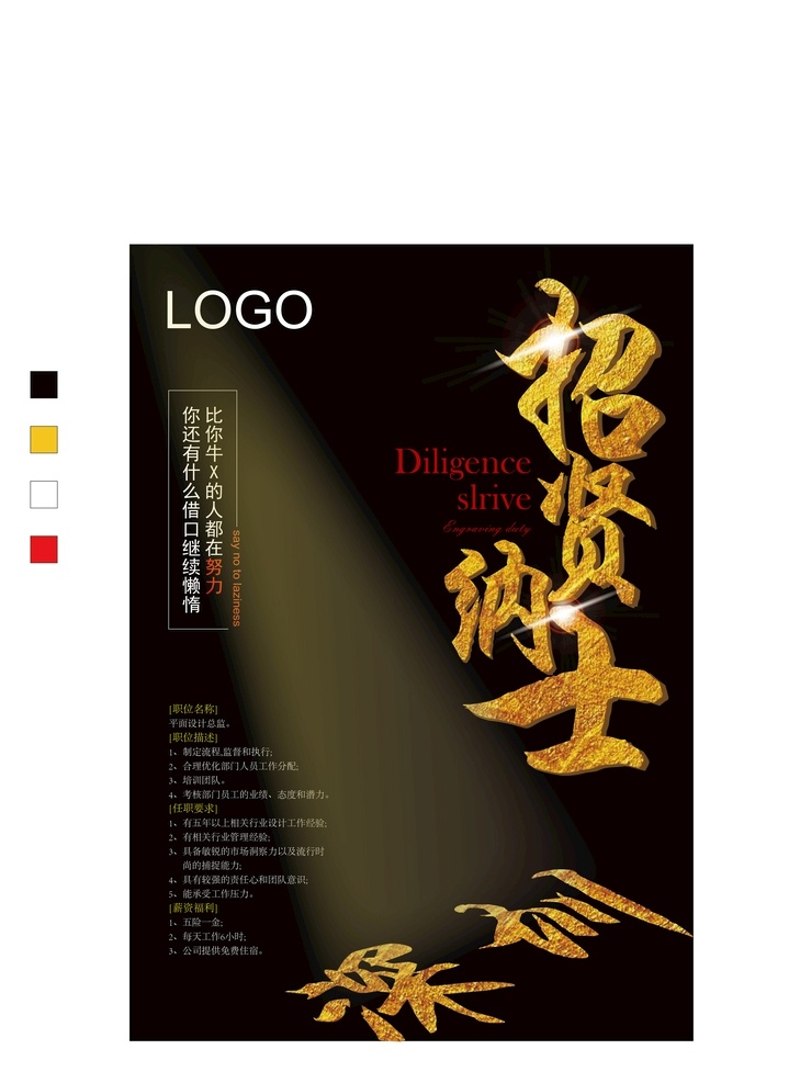 招贤纳士 海报 黑色 招聘 传单 包装设计