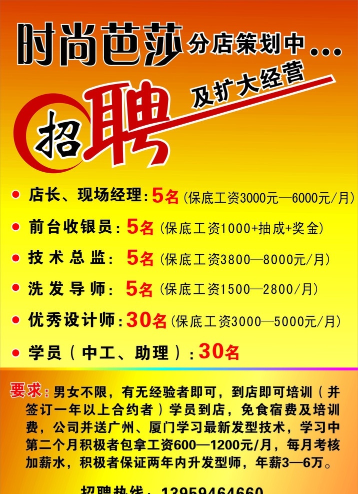 招聘 诚聘 聘 美发招聘 广大招聘 时尚芭莎 海报 广告宣传单 宣传单 dm宣传单 矢量