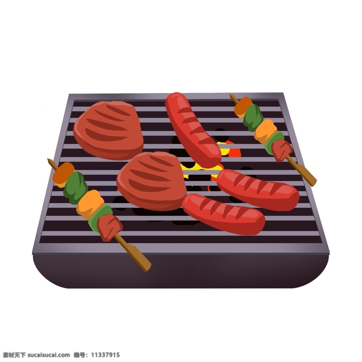 烧烤 香肠 猪肉 美食 撸 串 手绘 食物 小吃 烤串 烤肉