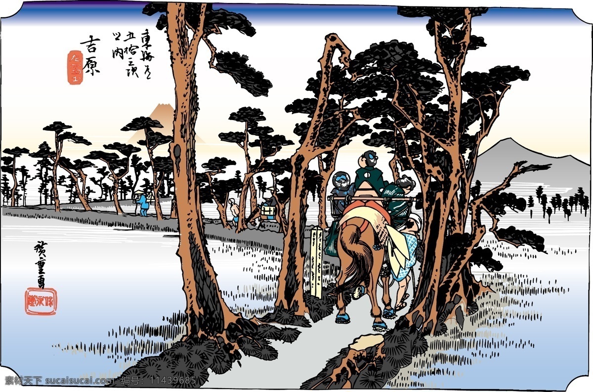日本 浮 仕 绘 彩绘 风景 人物 浮仕绘 文化艺术 美术绘画 浮世绘 精品 矢量图 矢量图库
