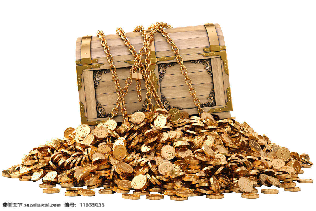 木箱 金币 链子 箱子 黄金 货币 金融货币 财富 金融 商务金融