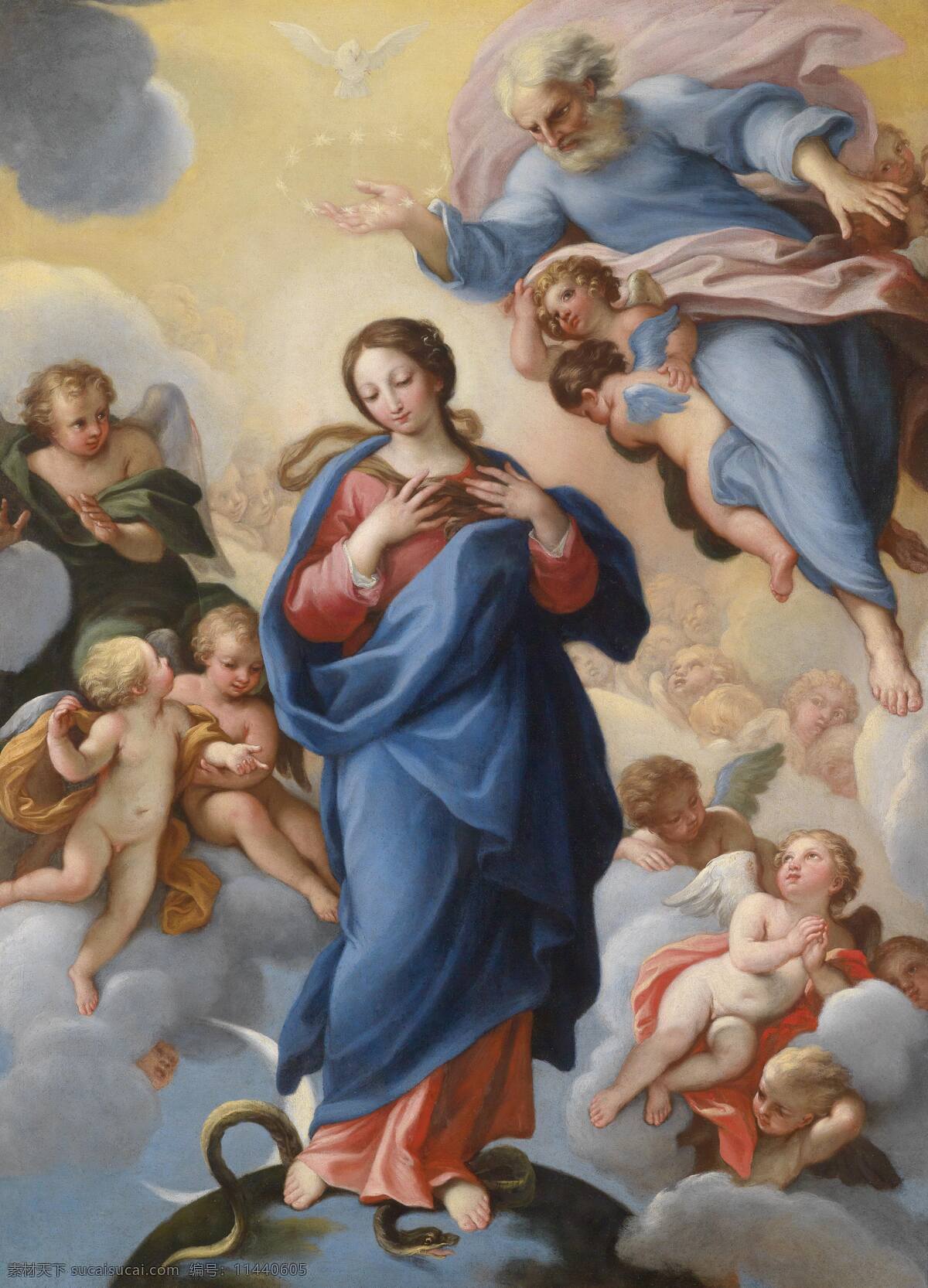 宗教油画 圣母玛丽娅 天使 中世纪 19世纪油画 绘画书法 文化艺术