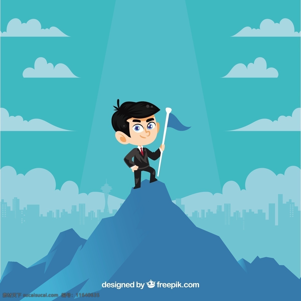 登上 山顶 商务 人士 蓝色 背景 登上山顶的 商务人士 蓝色背景