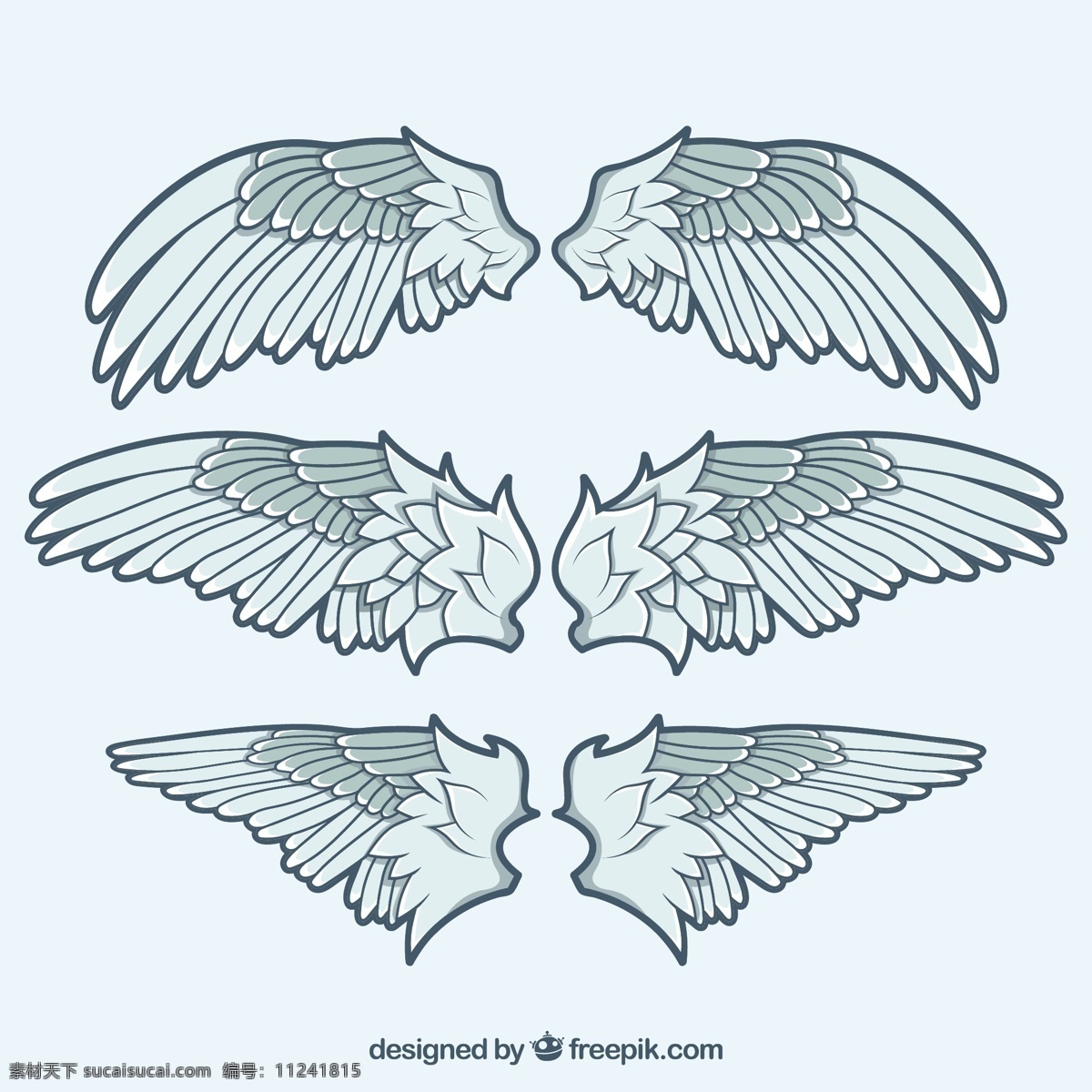 三个 手绘 风格 双翼 翅膀 平面设计 手绘风格 平面设计素材 矢量翅膀 双翼羽毛 装饰图案 金色翅膀 隐形的翅膀 羽毛天使 飞翔 自由 羽毛 天使翅膀 羽毛翅膀