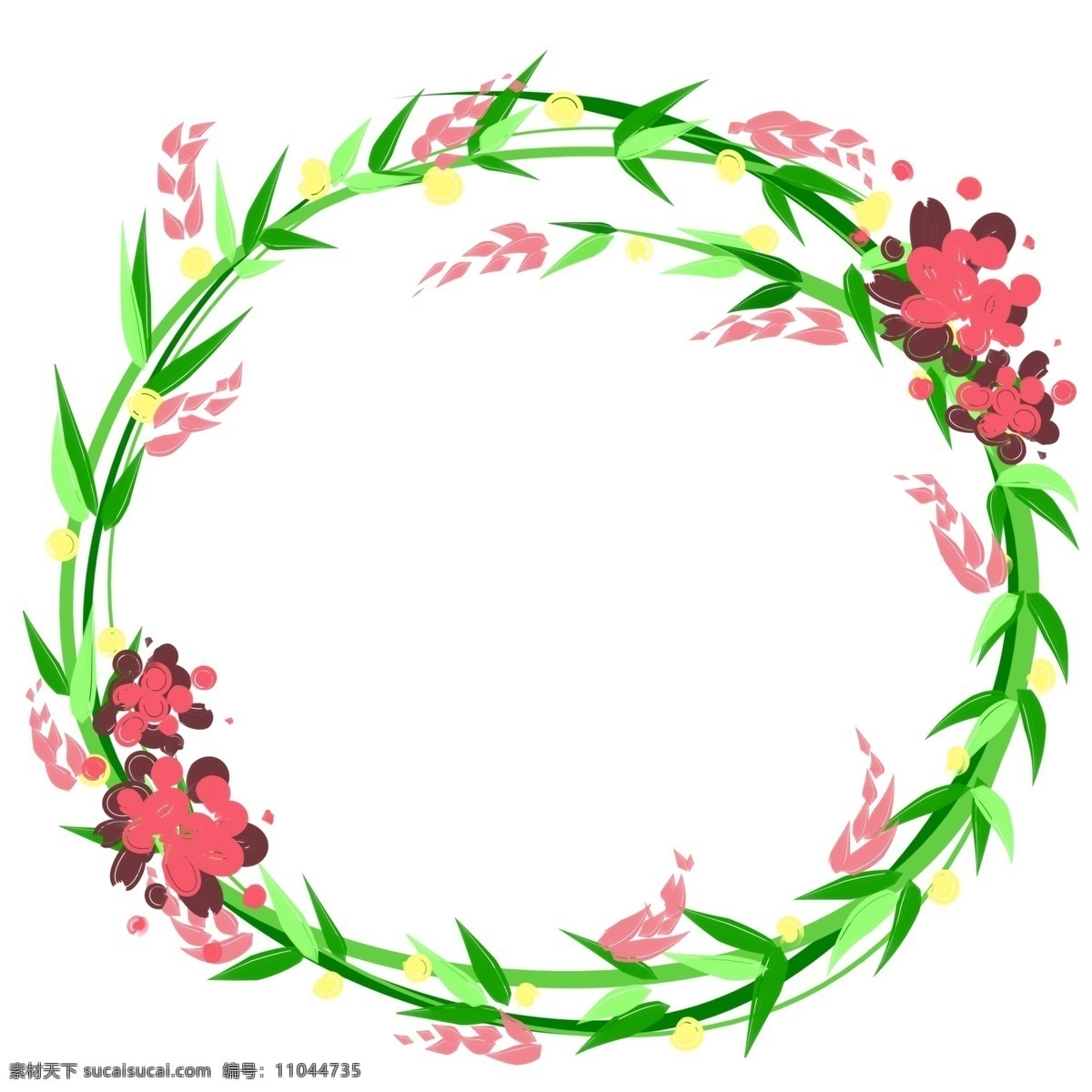 清新 插画 藤蔓 边框 图案 花藤 花环 绿色 粉色 自然 春天 浪漫 免扣 装饰 植物