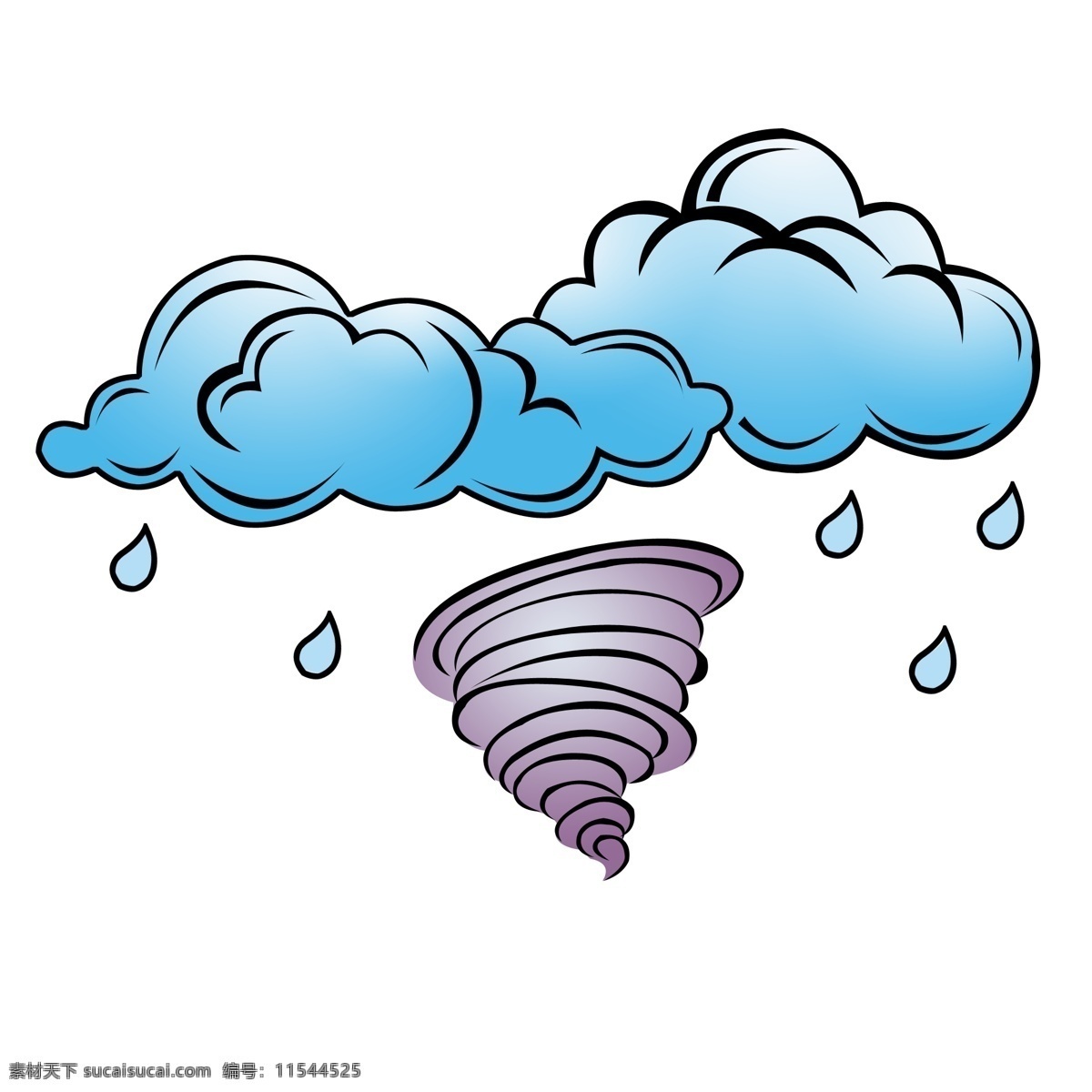 龙卷风 天气 装饰 插画 龙卷风天气 刮风天气 大风 蓝色云朵 雨滴 下雨天气 天气预报 天气现象 卡通插画