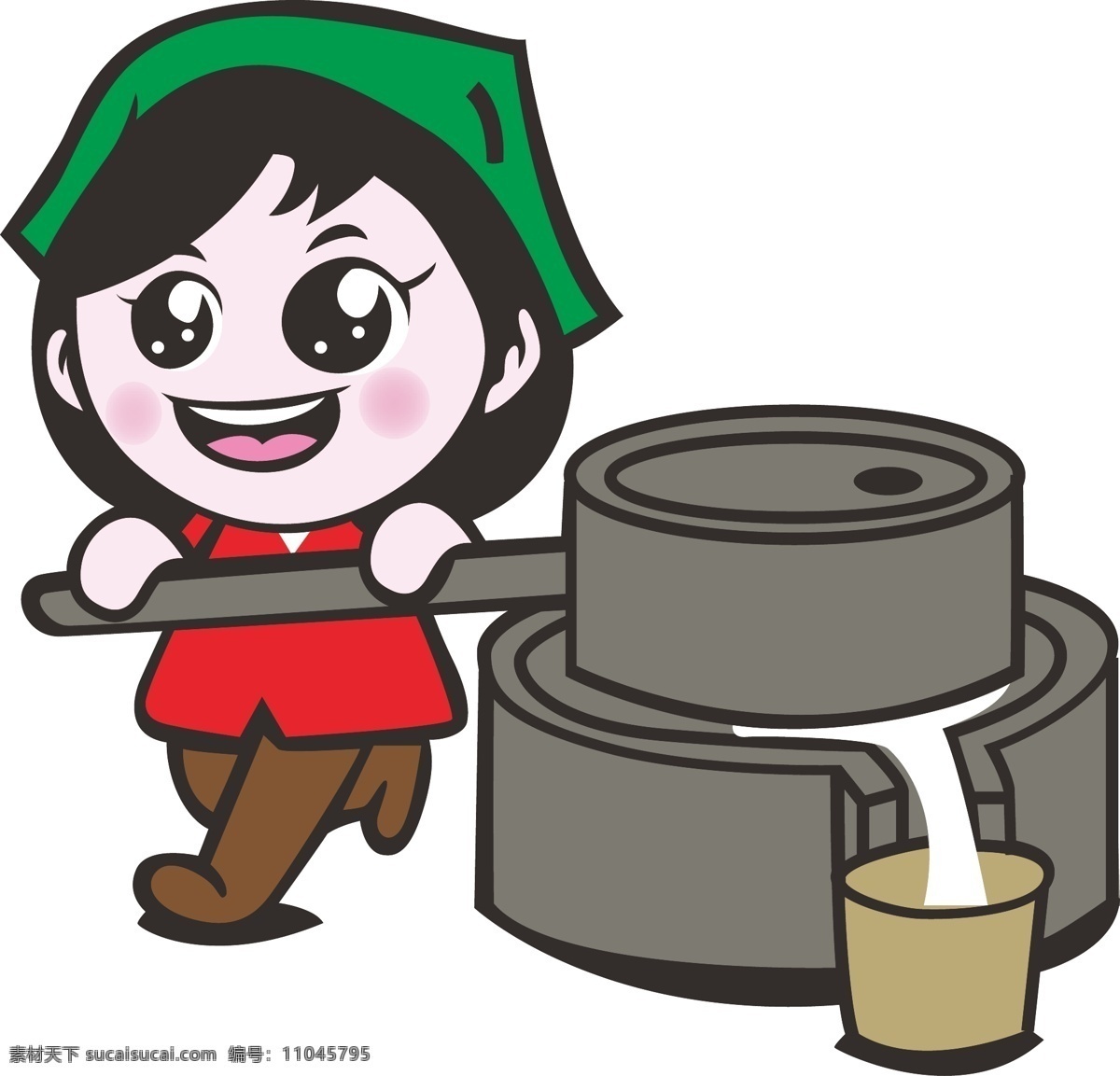 磨坊 卡通 小姑娘 磨豆浆 作坊 动漫动画 动漫人物