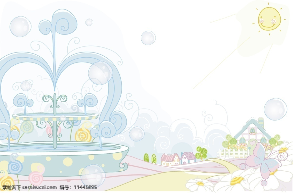 漫画风光 自然风光 矢量素材 eps12 设计素材 绘画风景 风景建筑 矢量图库 白色