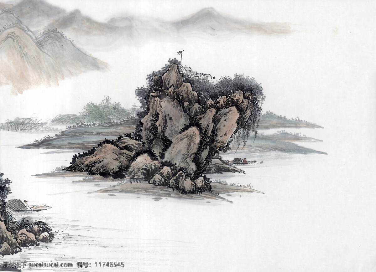 山水画 国画0003 国画 设计素材 山水画篇 中国画篇 书画美术 白色