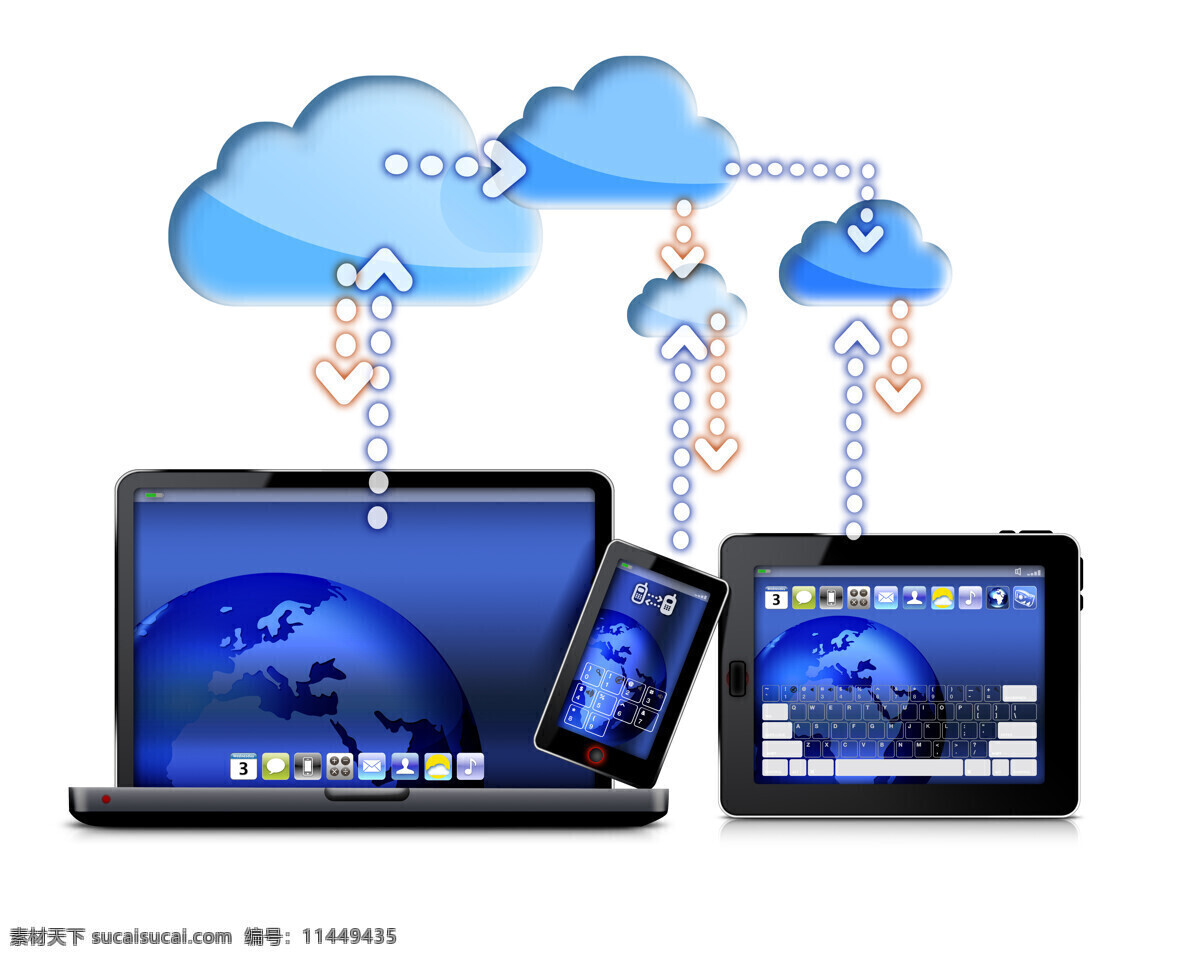 电子产品 云朵 箭头 电脑 平板电脑 手机 科技 网络 通讯网络 现代科技