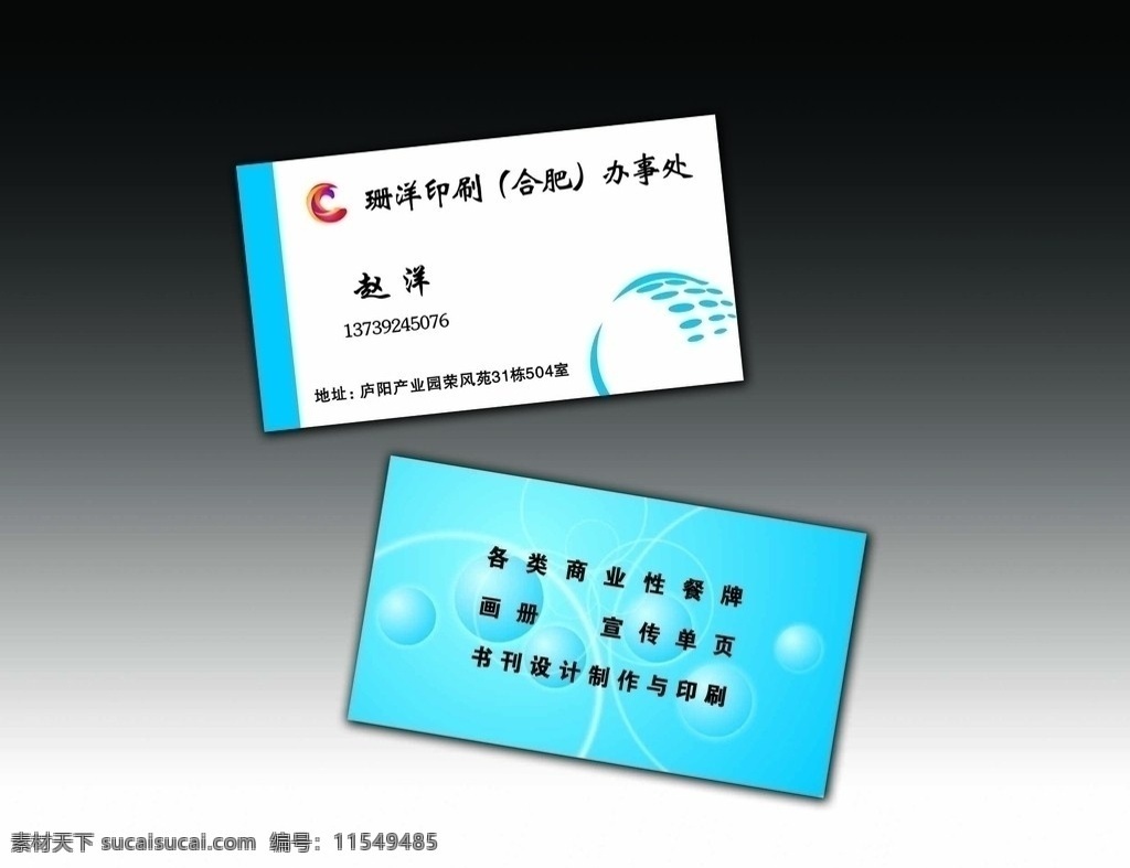 珊 洋 印刷 合肥 办事处 名片 珊洋 标志 矢量花纹 简约 蓝色 背景 名片卡片 矢量