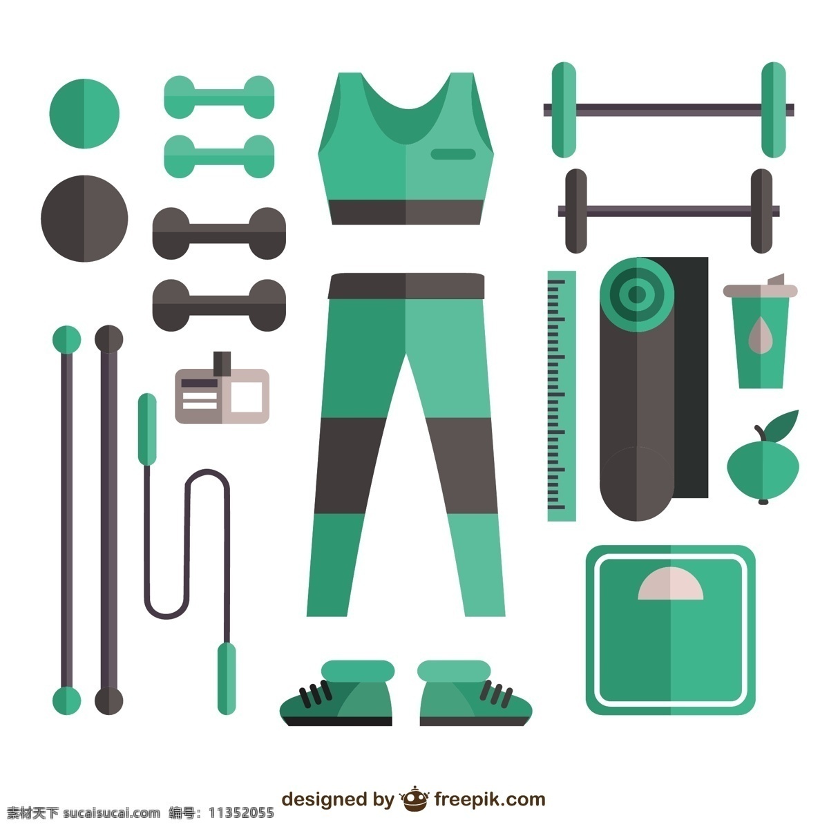 平面 女子 体育 元素 绿色 色调 运动 健身 健康 跑步 训练 女性 生活方式 运动员 健康生活方式 健康生活 白色