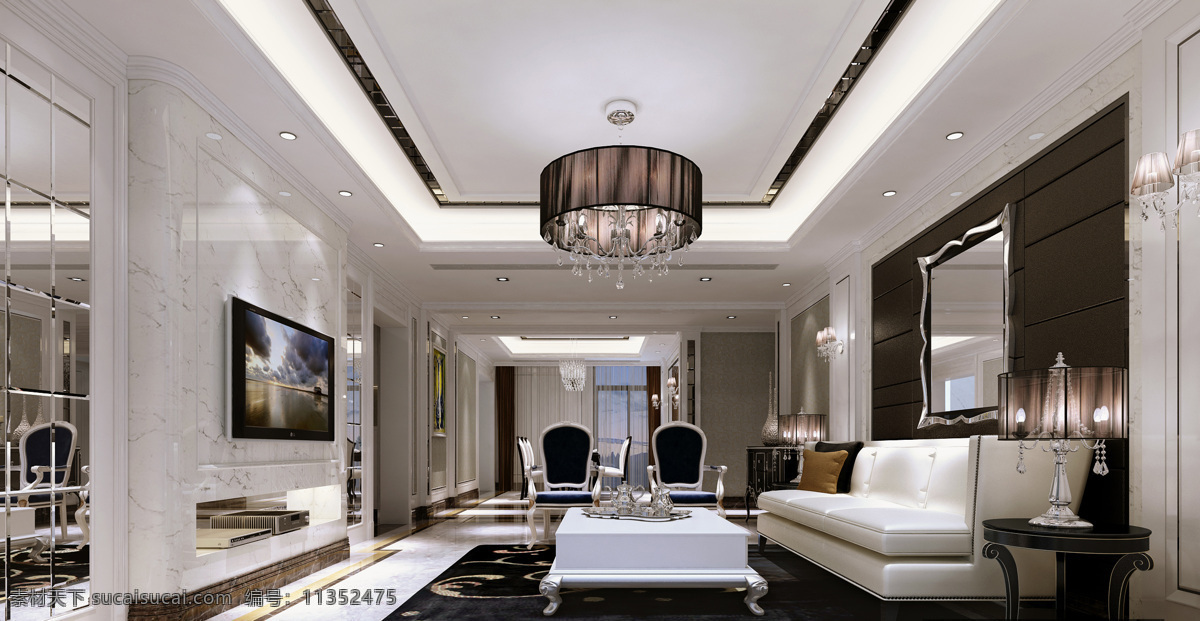 白色 新 古典 客厅 设计图 新古典 简约 现代 沙发背景 电视墙 灰色
