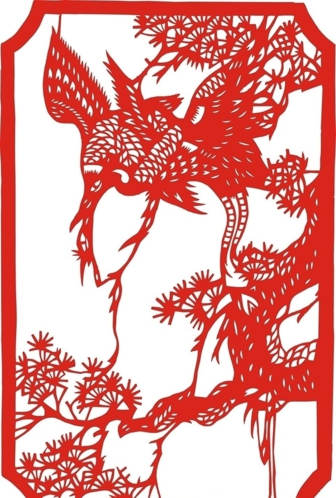 松鹤图 剪纸 系列 传统文化 松树 鹤 祝寿 文化艺术 矢量