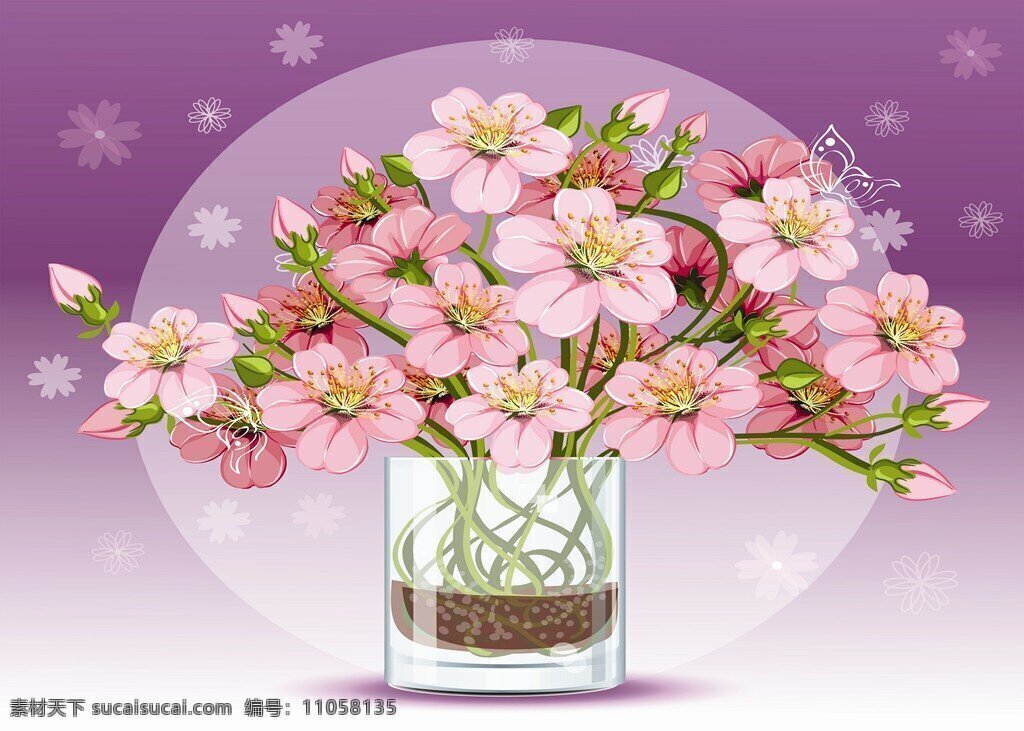粉色 系 玻璃 花瓶 花束 装饰画 粉色系 盛开 渐变
