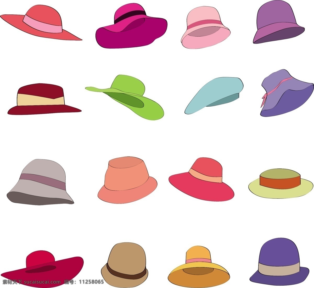 时尚女性帽子 女性帽子 卡通帽子 帽子 矢量帽子 珠宝服饰 生活百科 矢量素材 白色