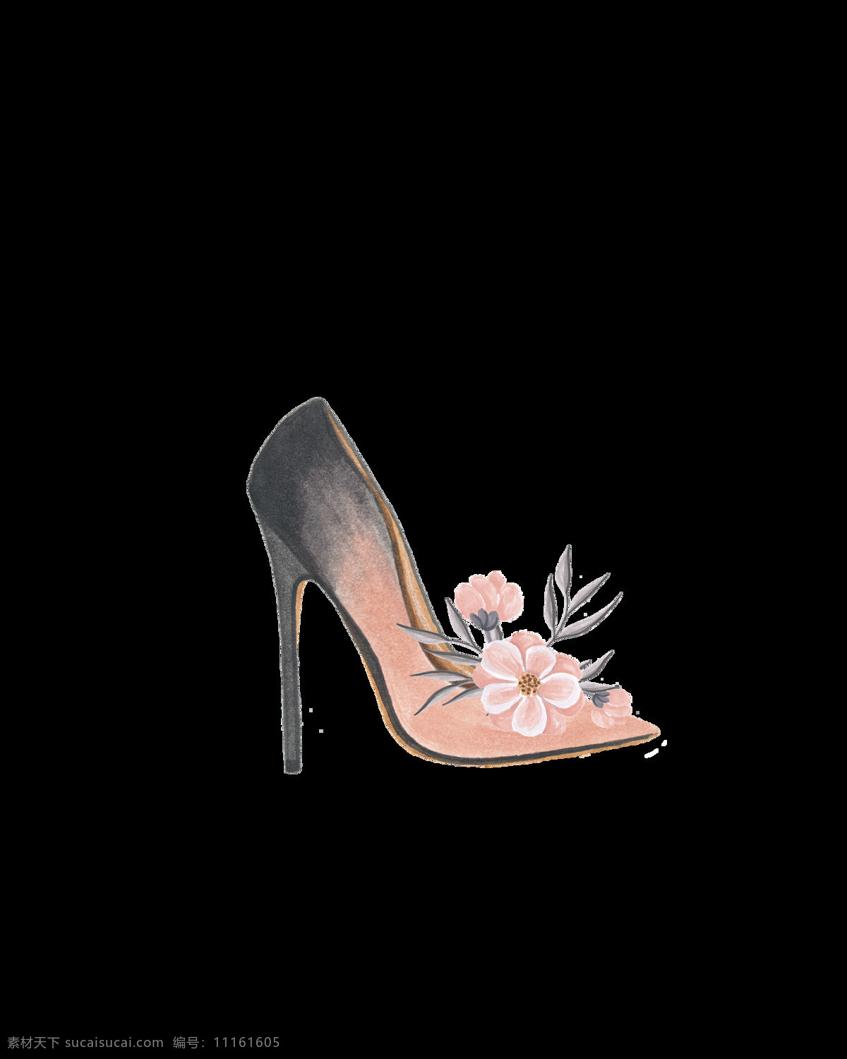 少女 高跟鞋 透明 花朵 粉色 矢量素材 设计素材