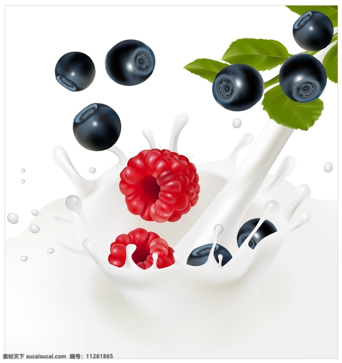 动感牛奶 牛奶喷溅 新鲜水果 卡通水果 果实 倒牛奶 餐饮美食 生活百科 矢量素材