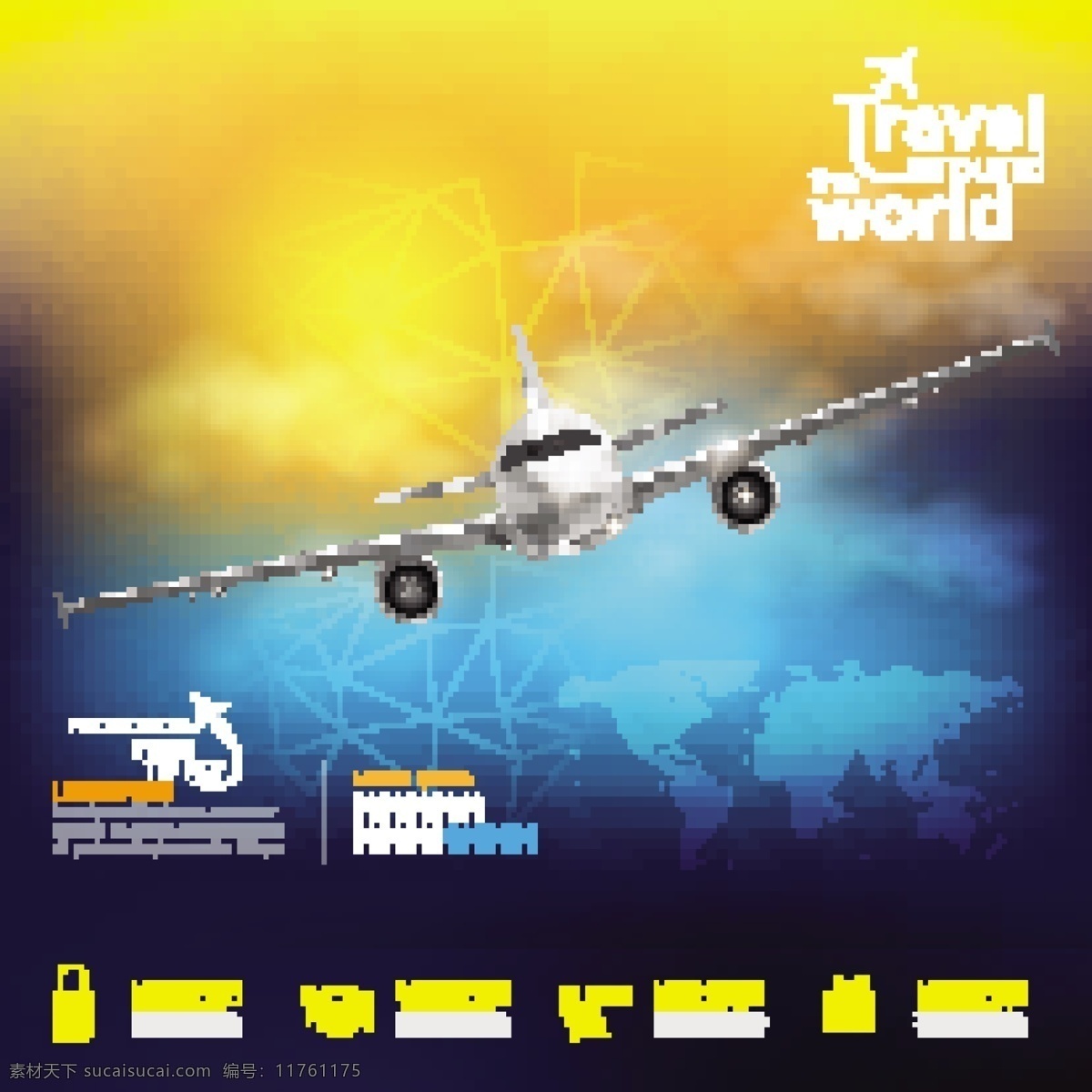黄 蓝色 高级 大型 客机 矢量 高级素材 天空 中 图标 飞机图片 黄色