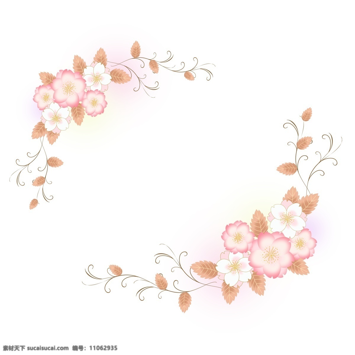 卡通 樱花 浪漫 花卉 边框 手绘 植物 手绘边框 粉色