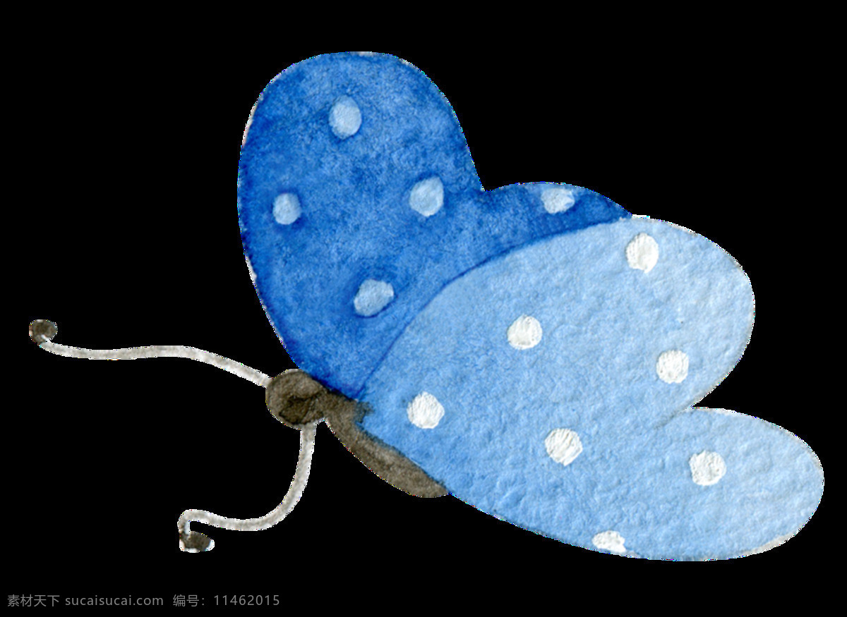 手绘 心形 翅膀 蝴蝶 透明 装饰 图案 蓝色爱心 黑色 触角 装饰图案